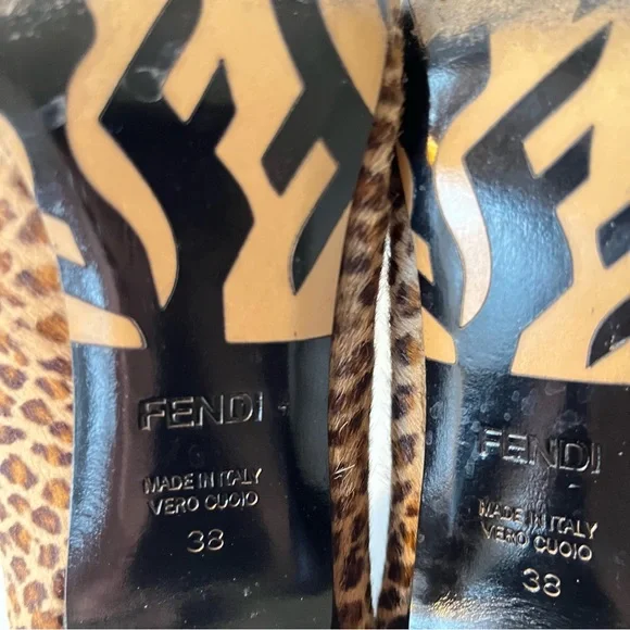 Fendi black tan calf hair animal print heels pumps 38 - Picture 9 of 10